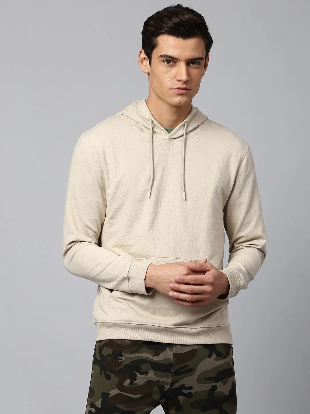 Mens Long-Sleeve Hoodie - Lightweight Casual Winterwear  (Stone Beige)