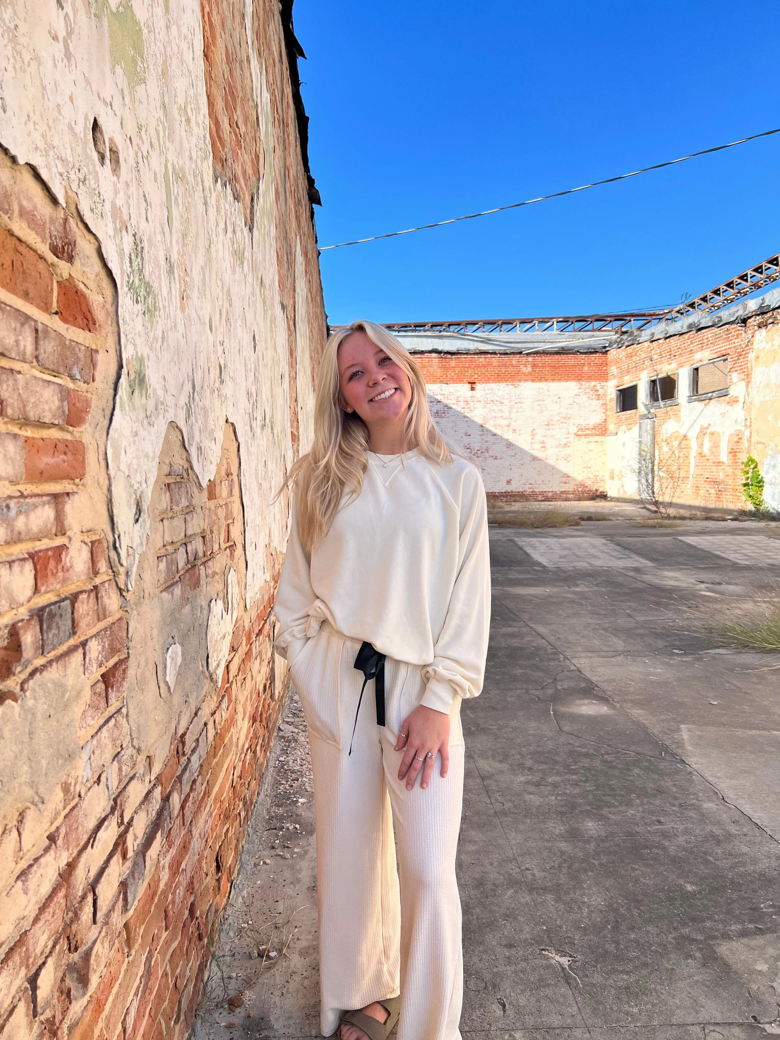 Textured Ribbon Straight Leg Pants